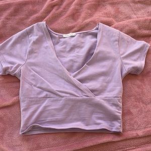 Tillys purple cross over cropped t shirt